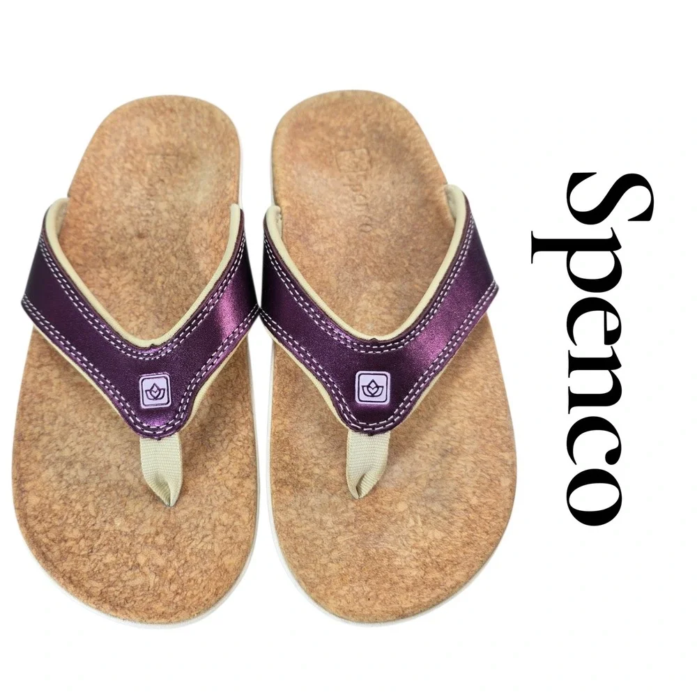 Spenco Flip Flop Sandals Womens 6 Purple Leather Orthotic Thong Comfort Classic